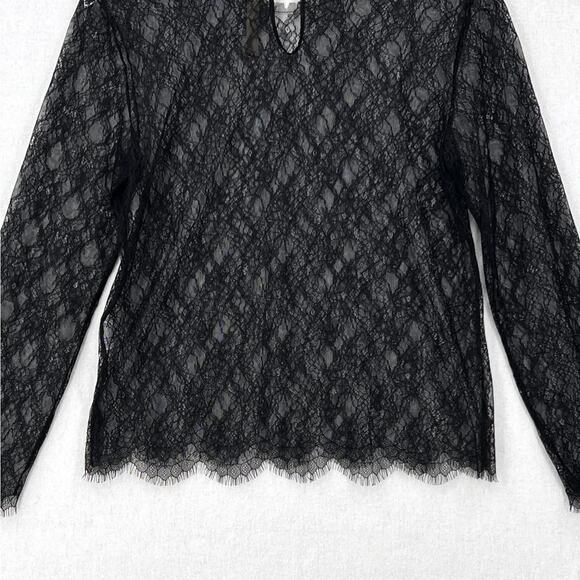 ENZA COSTA Lace Long Sleeve Top Womens Small Black Crew Long Sleeve Sheer NEW - Picture 8 of 14